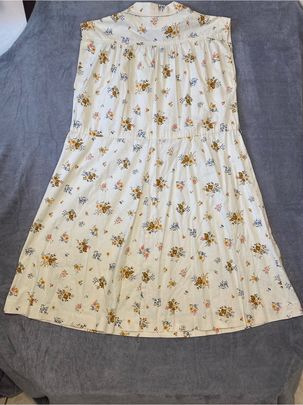 Cream Floral Sleeveless Midi Dress 2XL Handmade Button Front Collared Grandmacor - Picture 5 of 12